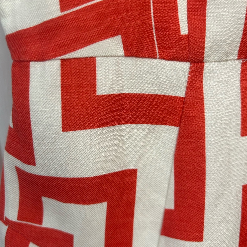 Milly of New York red & white geometric sleeveless linen/silk mini dress size 4 - Picture 8 of 10